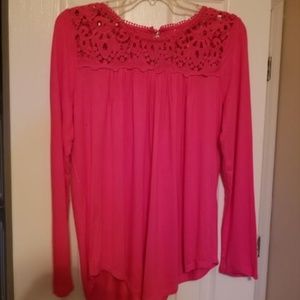 Fuschia cotton and lace tunic